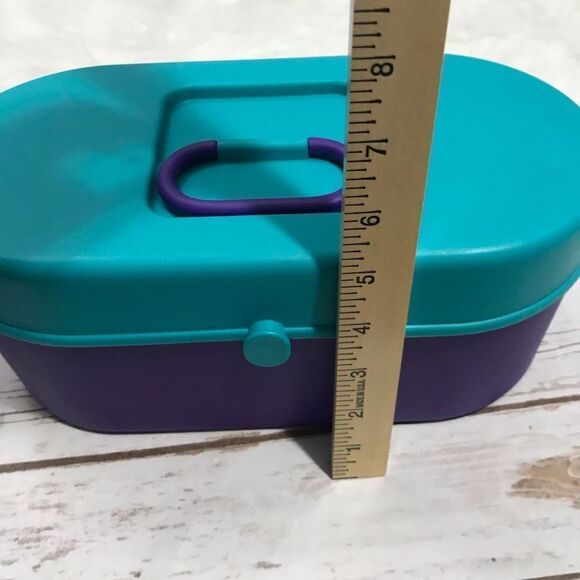 Vintage 90's Travel Case Box Makeup Teal Purple Cosmetic - Picture 5 of 14